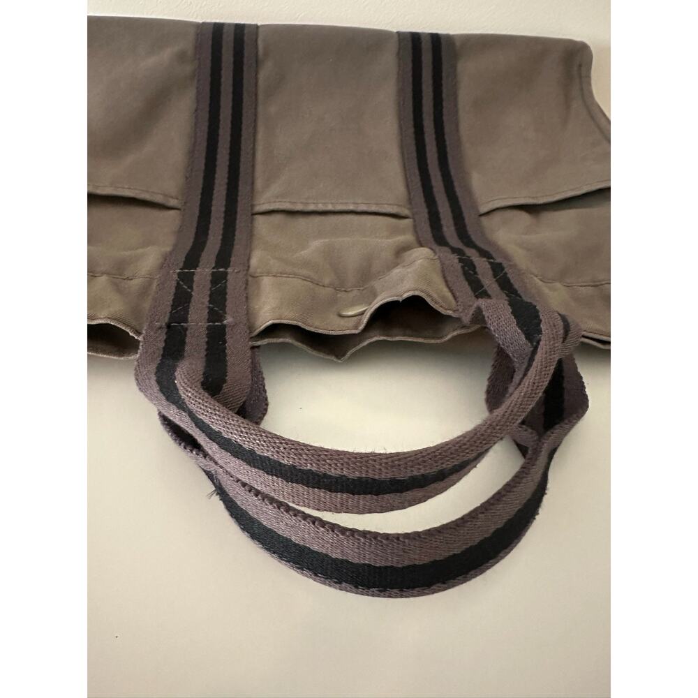 Hermès Herline Canvas Tote Bag Gray Striped Handles Authentic - Picture 7 of 10